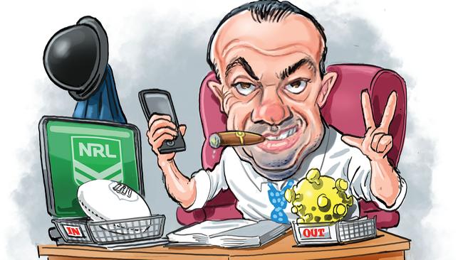 Peter V’landys has proved he will fight hard to keep the NRL alive. Art by Boo Bailey.