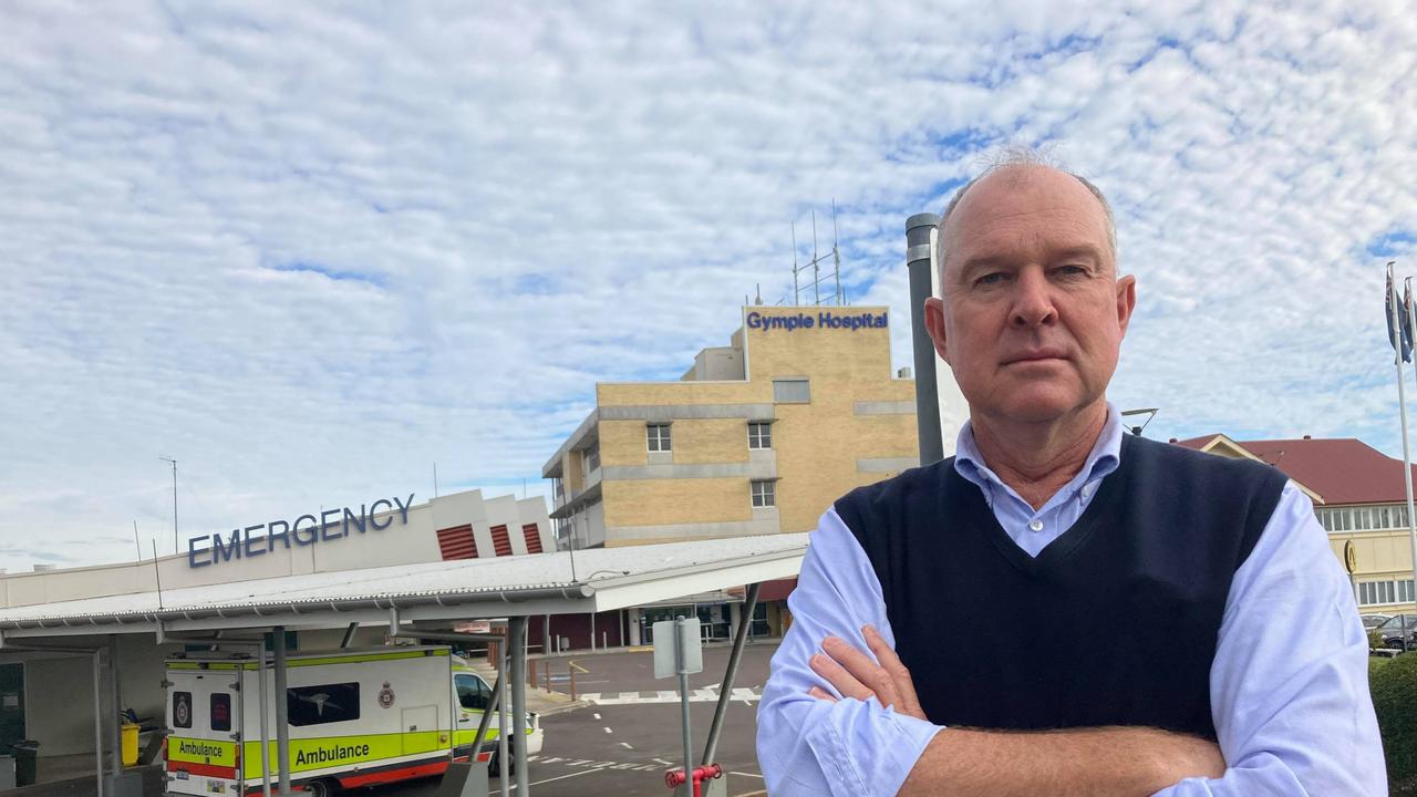 Tony Perrett MP standing out the front of the Gympie Hospital, where the Children’s Ward has been closed down.