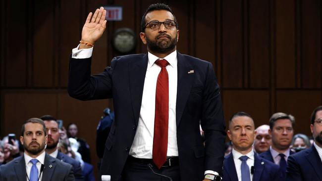 Kash Patel, President Trump’s pick to head the FBI, is sworn in during his confirmation hearing. Picture: AFP