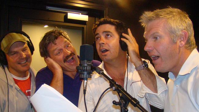 Frawley with fellow footy media personalities, Jason Dunstall, Brian Taylor and Garry Lyon.