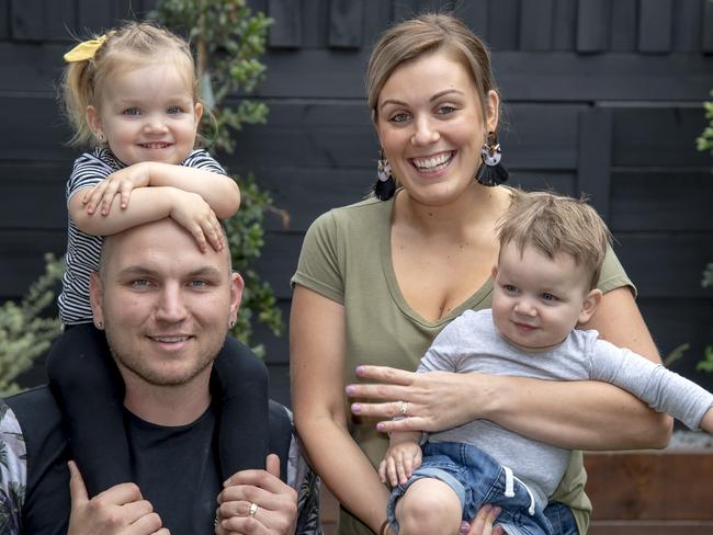 Kire Talevski with his wife, Meghan, and children Sophie and Chilli. Picture: Andy Brownbill