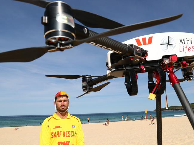 06/10/16 Drone. Surf Life Saving will use drones to patrol for sharks and drop inflatables. Kane Hughes  pictured on Maroubra beach. Picture Renee Nowytarger / The Australian