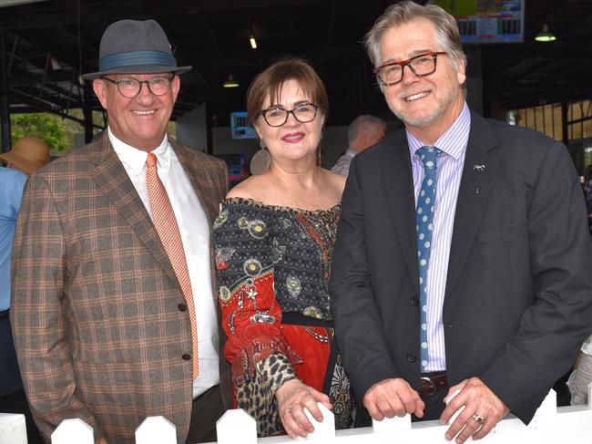 Rockhampton Jockey Club CEO Ian Mill (left) with Maree Duke and Brad Duke at The Archer race meeting at Callaghan Park on May 7.