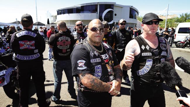 Rebels Kingston president AJ Graham has organised a rally to protest bikie laws. AJ Graham left with Shaun Kelly speak out about the QLD anti-bikie laws. Picture: Supplied