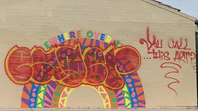 The vandals tagged all over the rainbow mural, meaning it will have to be removed – and then added insult to injury with the message at the right.