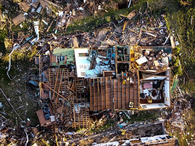 Aerial view of a destroyed neighbourhood in Rolling Fork, Mississippi, after a tornado touched down in the area. Picture: AFP