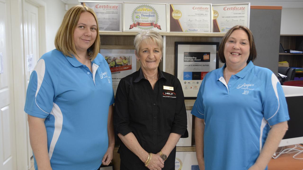 WINNERS ARE GRINNERS: Gearing up for the NESA awards gala are (from left) Angie's Domestic Duties officer manager Ashlea Mcnellee, HELP Employment and Training direct placement specialist Vinita Saunders and award nominee Angela 'Angie' Brown. Picture: Rhylea Millar