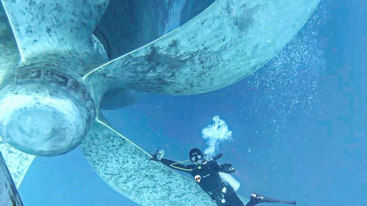 Bruno Borges in scuba diving gear under a ship. He was found floating among bags of the drug in Newcastle’s harbour. Picture: Supplied