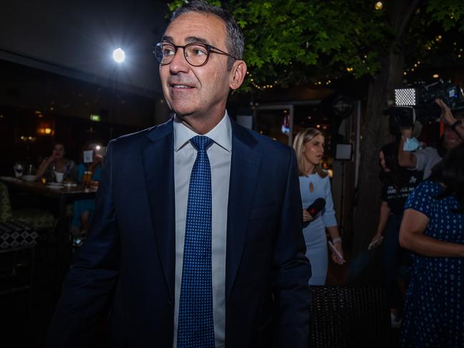 Premier Steven Marshall concedes defeat at the Liberal HQ on SA election night. Picture: Tom Huntley