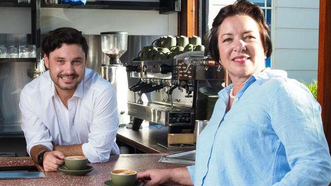 New Lot Fourteen cafe owners Karen Slabbert and Shane Abbott at their venue, Table on the Terrace. Picture: Matt Turner