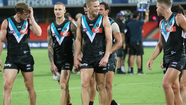 Port Adelaide leave the ground after the win in round one. Picture: Jono Searle/AFL Photos/Getty Images.