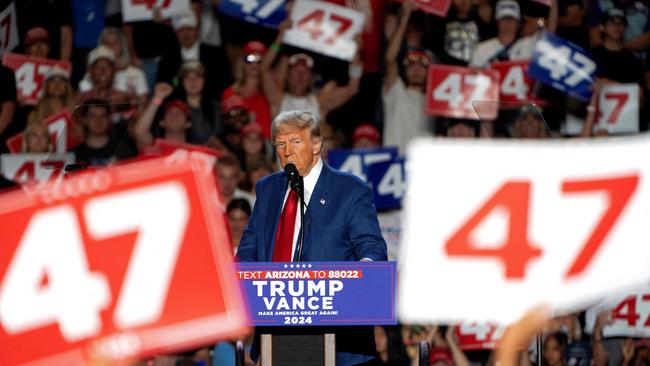 Donald Trump speaks during a campaign rally at Mullet Arena in Tempe, Arizona.