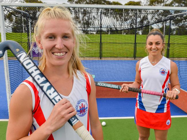 Premier League hockey grand finals preview for men and women, October 12, 2020. Hattie Shand and Miki Spano from Adelaide Hockey Club. Picture: Brenton Edwards