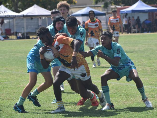 Warba Wangarunya Rugby League Carnival, under-17 boys, Black Boys versus Masada Iosefa and Gary Field Memorial, Saleyards Park, Rockhampton, January 19, 2024.
