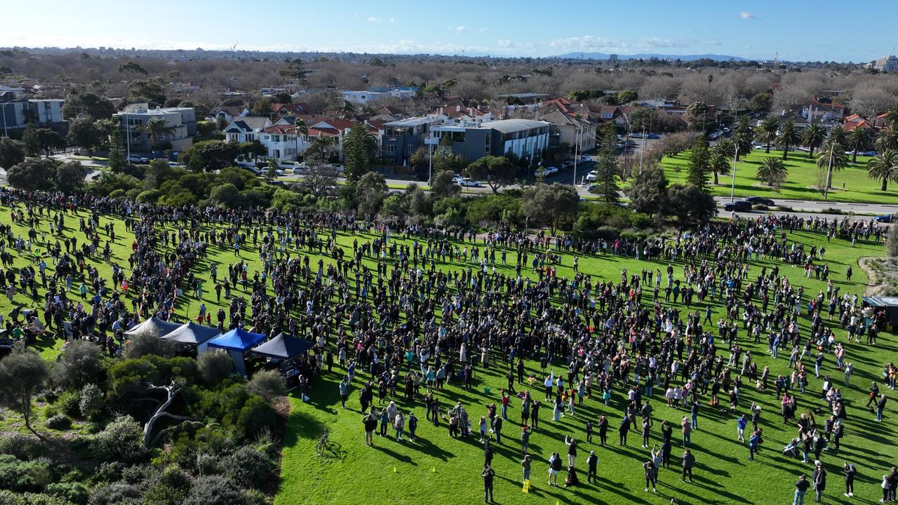 Dachshund owners and their dogs at the record-breaking walk at a Melbourne park. Picture: Edward Barraclough