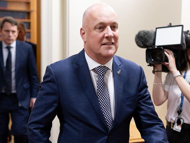 New Zealand's incoming Prime Minister Christopher Luxon leaves after speaking to the media about coalition talks three weeks after the 2023 New Zealand general election, at Parliament in Wellington on November 3, 2023. (Photo by Marty MELVILLE / AFP)