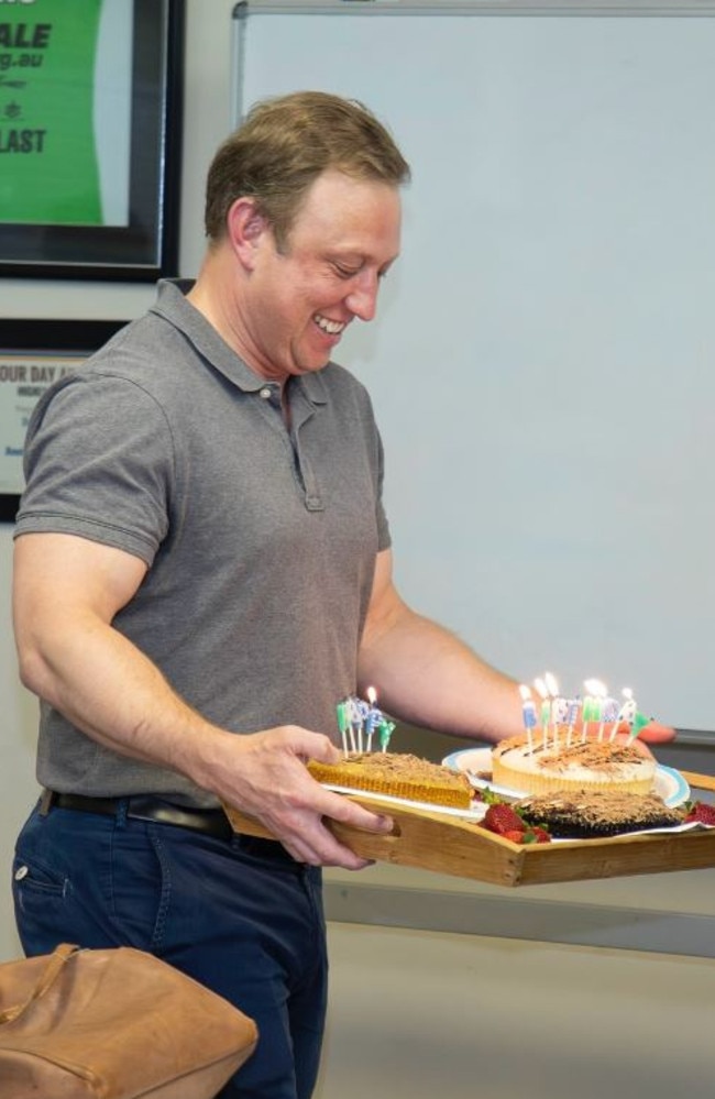 Premier Steven Miles posted this photo to Instagram captioned: Surprised @tomsmithmp with a couple of mud cakes for his birthday. Happy birthday mate!