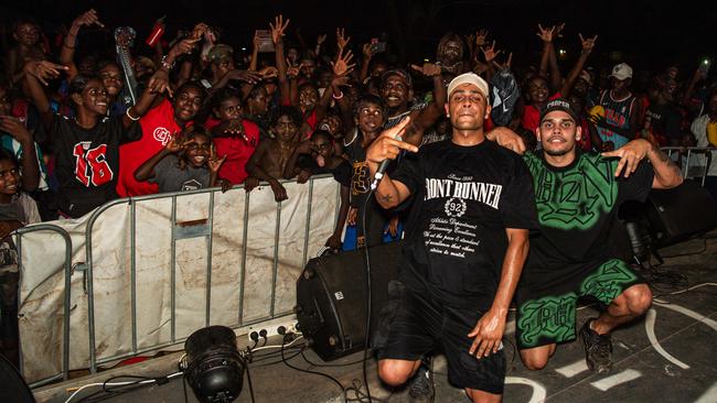 Rappers J-Milla and Yung Milla received a rock star welcome in the remote NT community of Wadeye, returning to perform at the 2024 Yidiyi festival on November 2, 2024. Picture: Pema Tamang Pakhrin