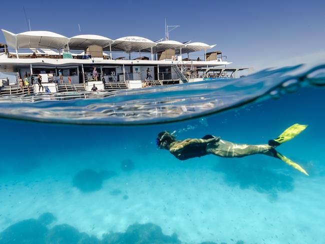 Eco-certified pontoon on the Southern Great Barrier Reef offering day trips and luxury overnight glamping stays