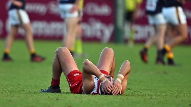 EDFL: Glenroy’s Judd Brewster after the siren. Picture: Andy Brownbill