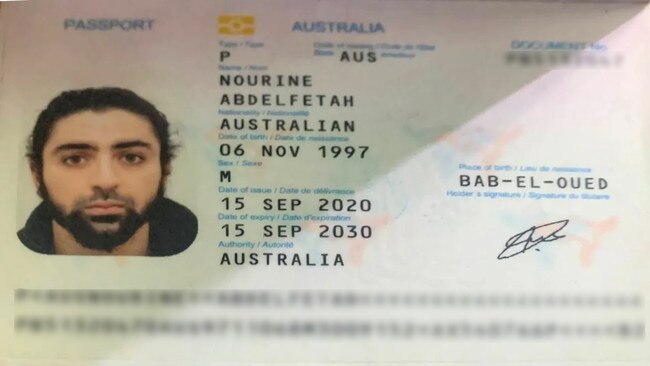 Abdelfetah Nourine's Australian passport.