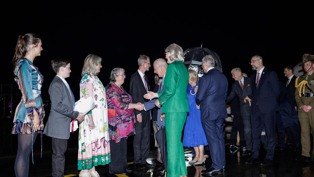 The official welcome party included Sydney brother and sister Ky and Charlotte Exelby (far left). Picture: NewsWire / Pool / Brook Mitchell