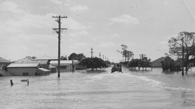 Flooded Tinana, 1954. A look at Tinana submerged during the devastating floods of 1954. Source: Unknown