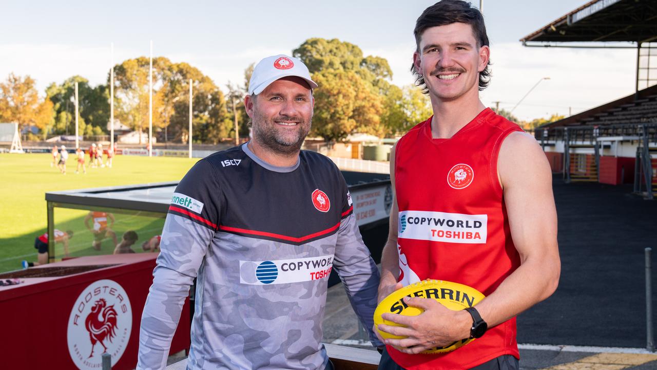 Jacob Surjan (left) with star recruit Angus Schumacher at Prospect Oval this season. Picture: Tim Joy