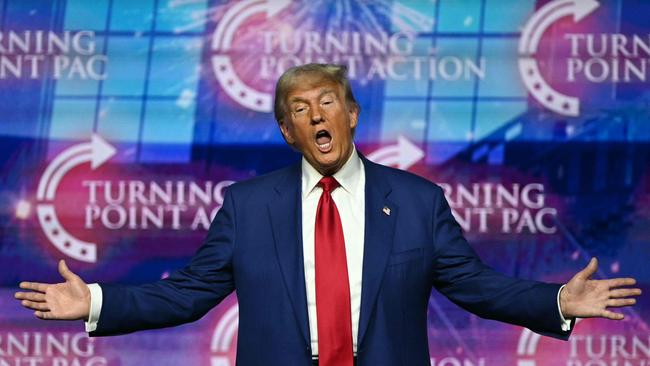 Former US president and Republican presidential candidate Donald Trump gestures as he arrives to speak during a campaign rally in Las Vegas, Nevada, on October 24. Picture: AFP