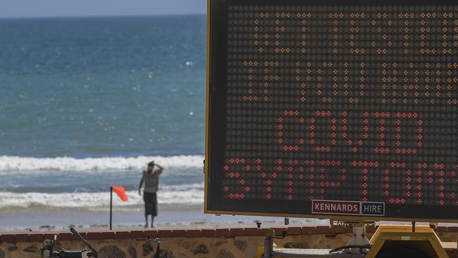 Glenelg beach is deserted. Picture: Getty Images.