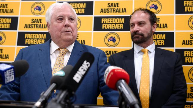 Clive Palmer with Geoff Shaw. Picture: Luis Ascui