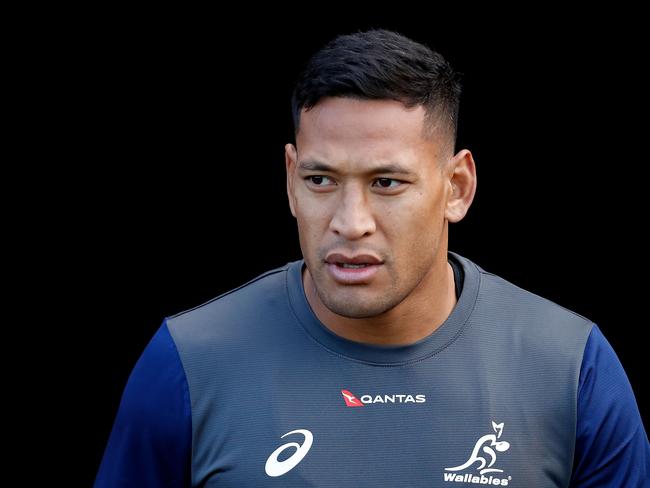 SYDNEY, AUSTRALIA - JUNE 19:  Israel Folau during an Australian Wallabies training session at Leichhardt Oval on June 19, 2018 in Sydney, Australia.  (Photo by Jason McCawley/Getty Images)