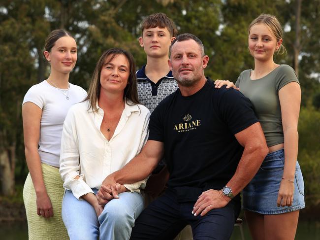 Former NRL star Chris Walker pictured with his wife Courtney and kids Harper 16, Chase 13, and Narla 13. Picture: Adam Head