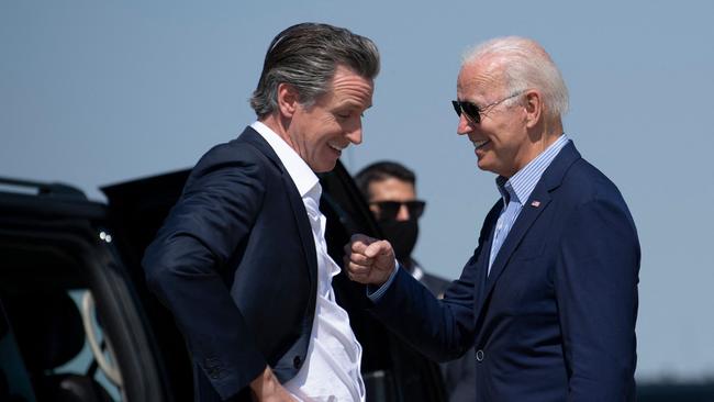 California Governor Gavin Newsom and US President Joe Biden. Picture: AFP