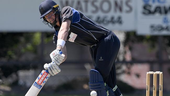 Prahran’s Will Sutherland hits a delivery through the on-side. Picture:Andy Brownbill