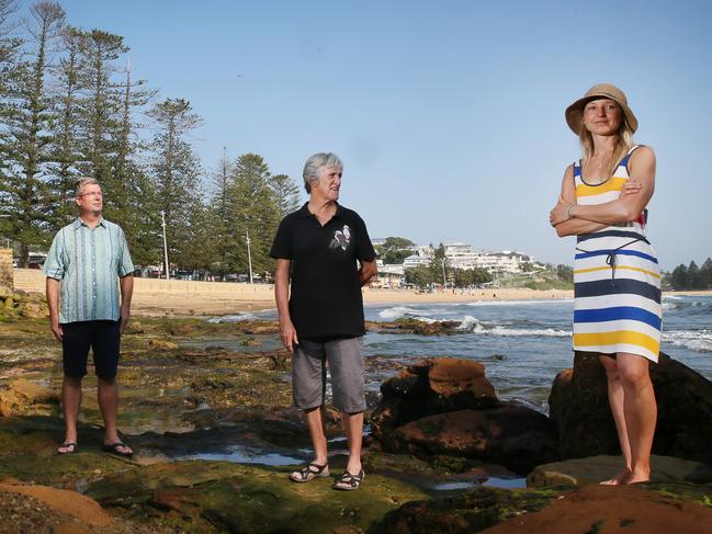 David Mylan, Ros Fuller and Emily Clegg are campaigning for action to improve declining water quality at Terrigal particularly around The Haven. Picture: Sue Graham