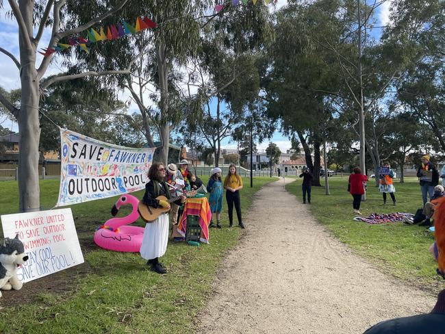 Residents gave speeches and sang songs at the rally