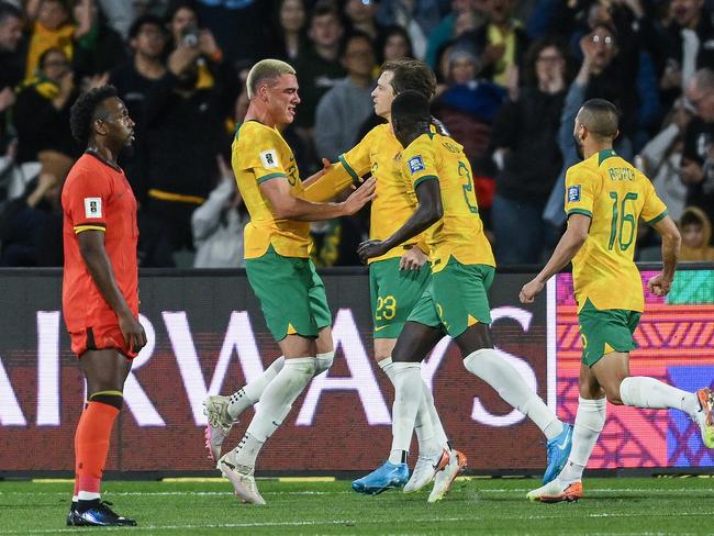 Lewis Miller got the Socceroos’ goalscoring going late in the first half. Picture: Getty