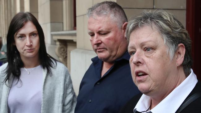 Luke Anthony Francis’s sister Emily Harris, stepfather Kevin Harris and mother, Michelle Harris outside court on Monday. Picture: David Crosling