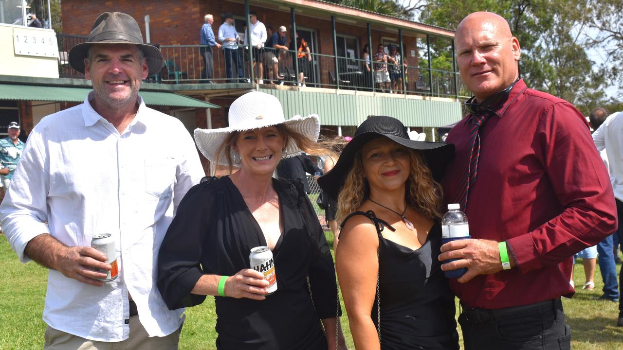 Steve and Kristy Harding, Pauline Thompson and Jonno Horn at the Yeppoon Turf Club's Derby Day races at Keppel Park Racecourse on November 2, 2024.