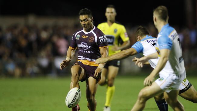 Broncos' Kodi Nikormia during the Brisbane Broncos and Gold Coast Titans pre-season NRL match at the Clive Berghofer Stadium, Toowoomba, Saturday, 17th of February 2018. (AAP Image/Josh Woning)