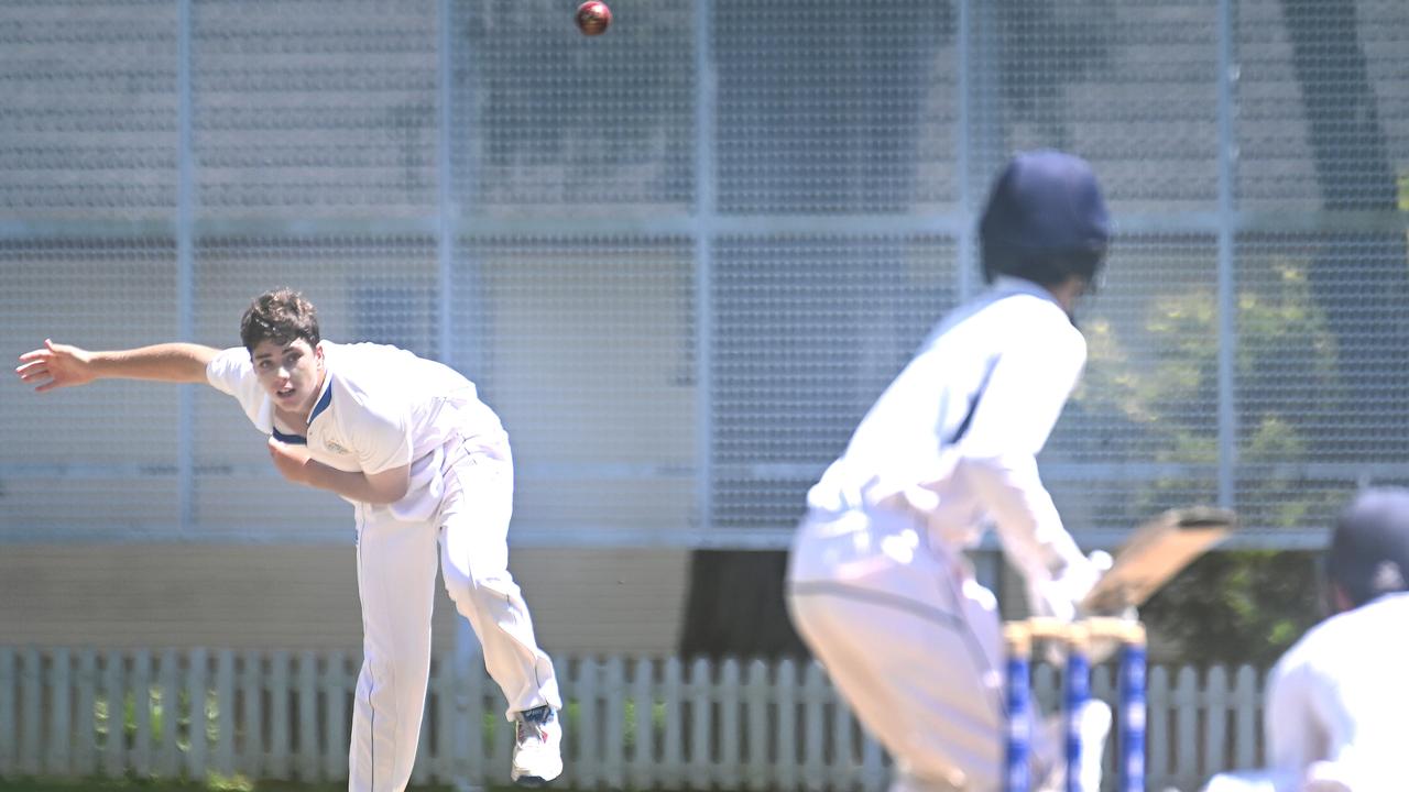 Nudgee college bowler Billy Connellan GPS first XI cricket between Nudgee and BGS. Picture, John Gass