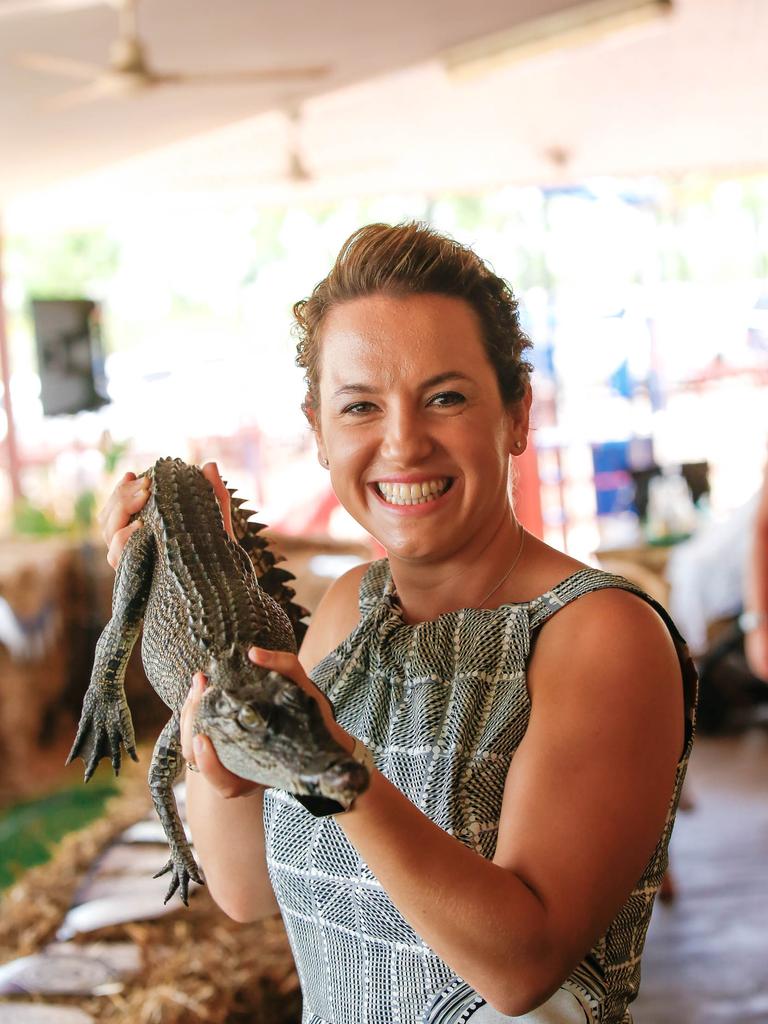 Croc racing at the Berry Springs Tavern for Melbourne Cup Day: NT Opposition Leader Lia Finnochiaro. Picture: GLENN CAMPBELL