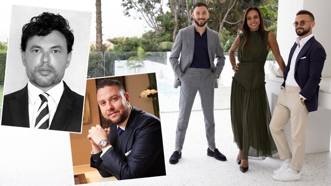 Benjamin Scott, top left, James Kennedy, centre, and the cast of Luxe Listings Sydney, right. Pictures: Supplied/News Corp