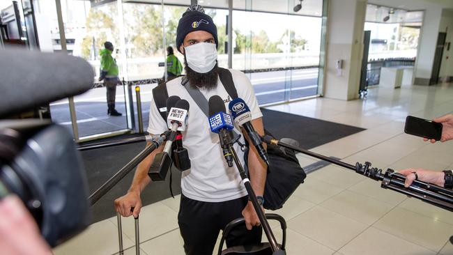 Richmond’s Bachar Houli leaves Melbourne bound for Queensland on an earlier flight.