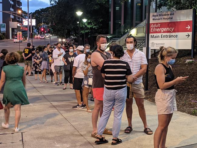 Massive lines on Saturday at the Royal Brisbane and Children's Hospital to get tested for COVID-19.