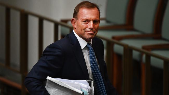 Former prime minister Tony Abbott leaves after Question Time. Picture: AAP