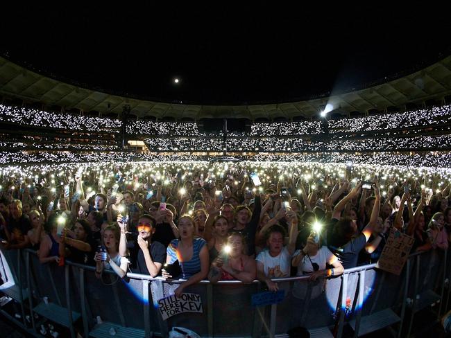 Ed Sheeran performing at Optus Stadium