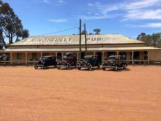 BOOMING: The Nindigully Pub indulged in a touch of nostalgia when the Brisbane A Model Ford Club stopped in for a drink and a meals earlier this year. Picture: Contributed