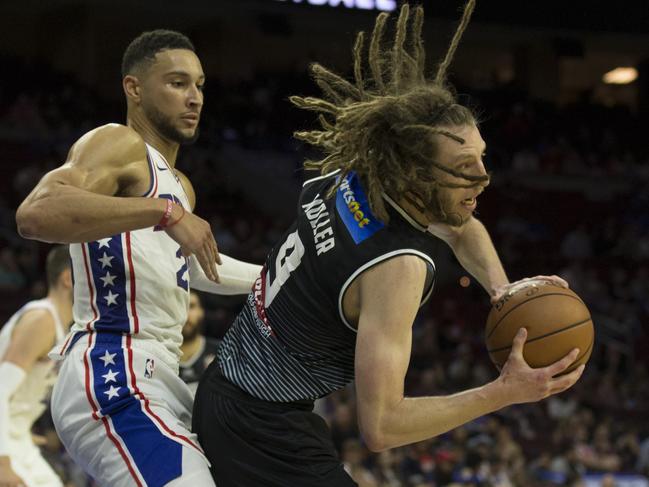 Melbourne United also played Philadelphia during their 2017 trip to the US, Moller facing off against a young Ben Simmons. Picture: Getty Images/AFP